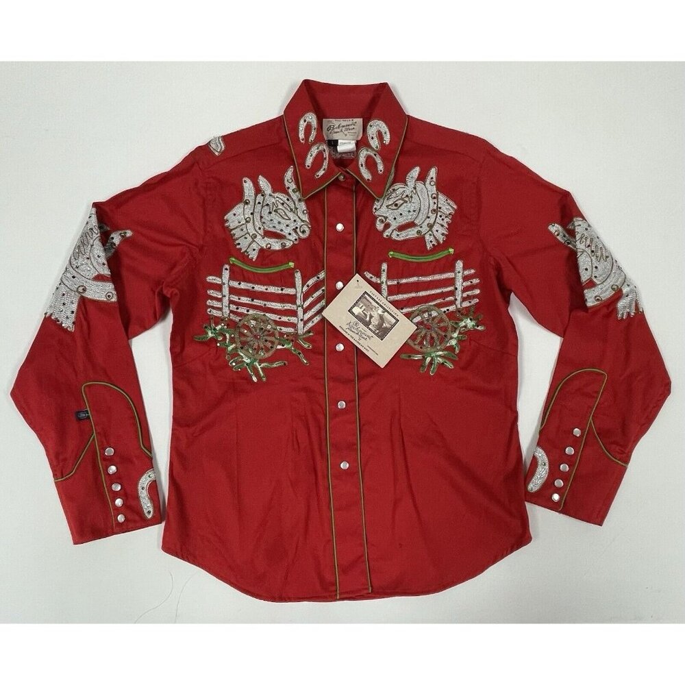 Rockmount Ranch Wear Red Embroidered Snap Button Western Shirt Size L